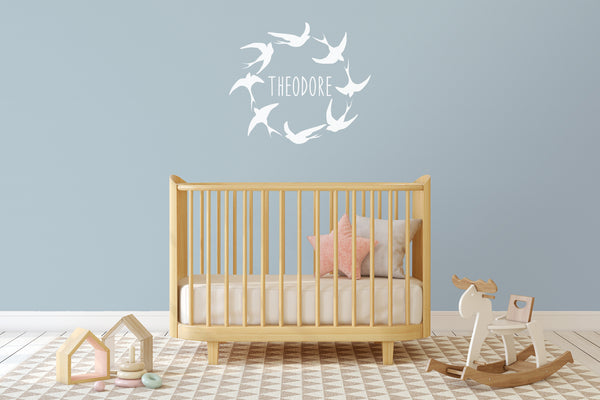 Personalised Baby Bird Wreath Wall Sticker - Baby Bird Circle Nursery Wall Decal