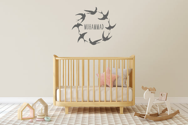 Personalised Baby Bird Wreath Wall Sticker - Baby Bird Circle Nursery Wall Decal