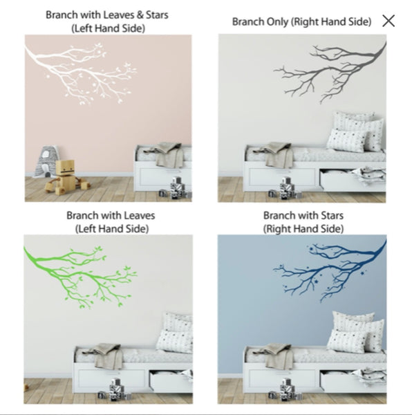 Tree Branch Wall Sticker with Stars or Leaves - Branch Wall Sticker - Branch Nursery Wall Sticker - Tree Branch Wall Decal - Tree Wall Art