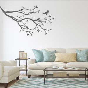 Branch Wall Sticker with Birds and Leaves - Branch Wall Decal - Tree Branch Wall Decal