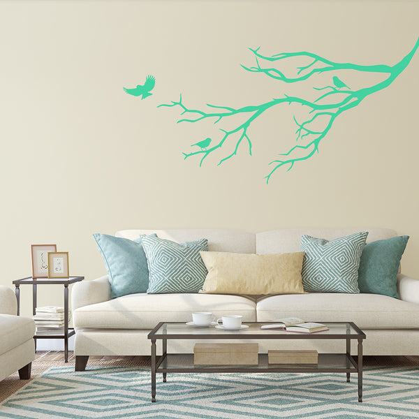 Branch Wall Sticker with Birds and Leaves - Branch Wall Decal - Tree Branch Wall Decal