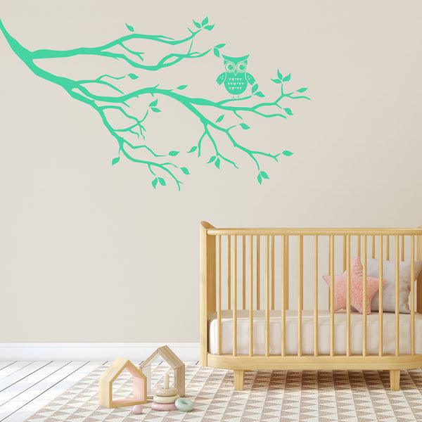 Nursery Branch Owl Wall Sticker with Stars or Leaves - Branch Wall Sticker - Owl Nursery Wall Sticker