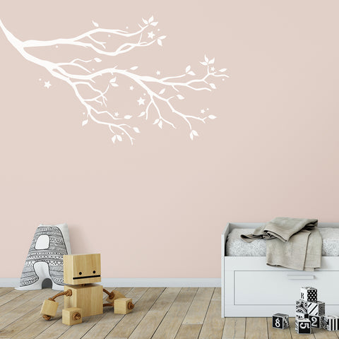 Tree Branch Wall Sticker with Stars or Leaves - Branch Wall Sticker - Branch Nursery Wall Sticker - Tree Branch Wall Decal - Tree Wall Art