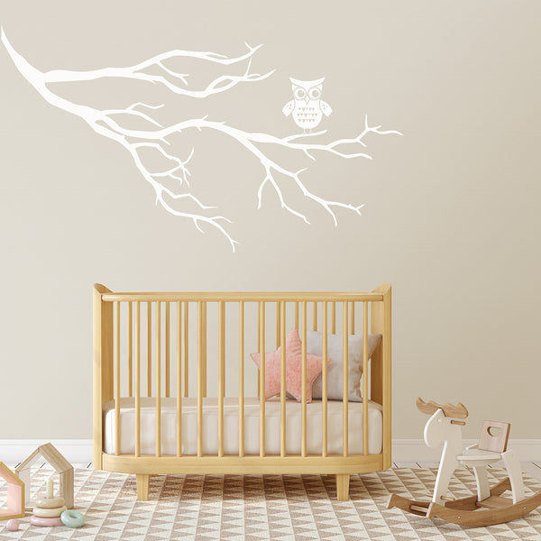 Nursery Branch Owl Wall Sticker with Stars or Leaves - Branch Wall Sticker - Owl Nursery Wall Sticker