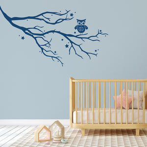 Nursery Branch Owl Wall Sticker with Stars or Leaves - Branch Wall Sticker - Owl Nursery Wall Sticker