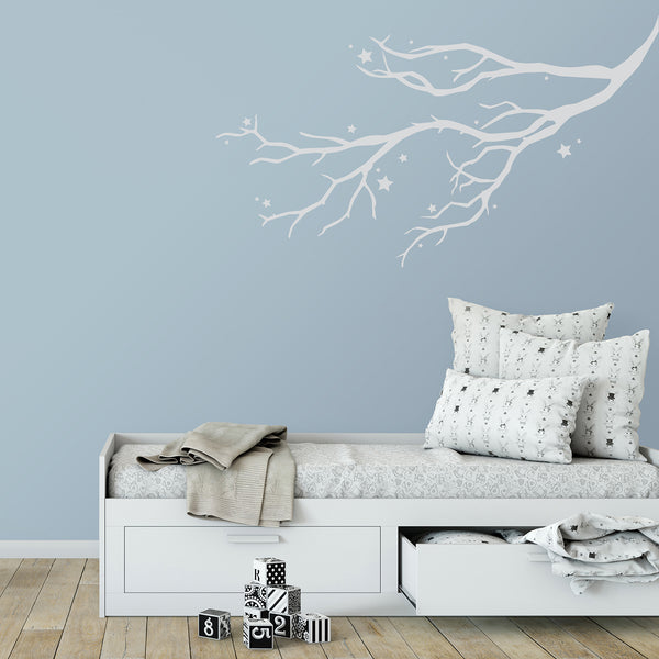 Tree Branch Wall Sticker with Stars or Leaves - Branch Wall Sticker - Branch Nursery Wall Sticker - Tree Branch Wall Decal - Tree Wall Art