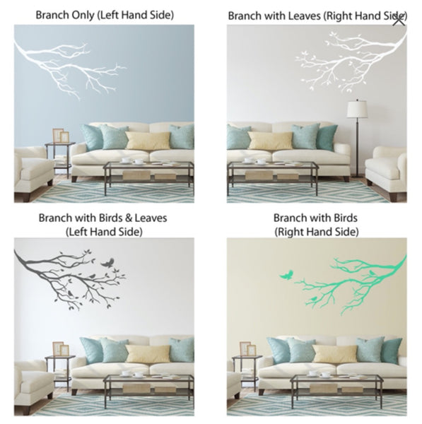 Branch Wall Sticker with Birds and Leaves - Branch Wall Decal - Tree Branch Wall Decal