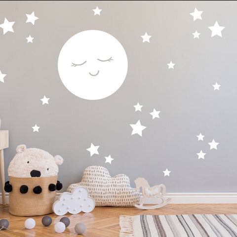 Sleepy Moon and Stars Wall Stickers - Neutral Nursery Moon & Stars Wall Decals