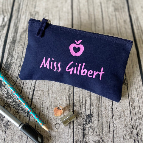 Personalised Teacher Pencil Case with Apple detail - Teacher Gift