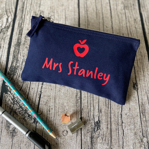 Personalised Teacher Pencil Case with Apple detail - Teacher Gift