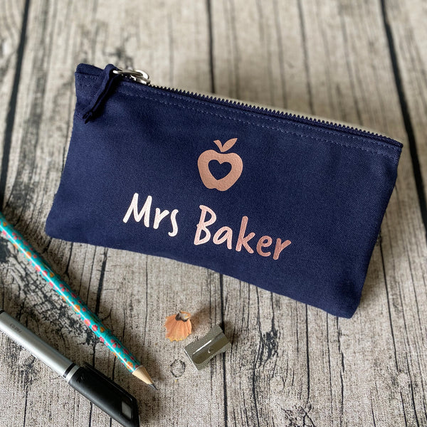 Personalised Teacher Pencil Case with Apple detail - Teacher Gift