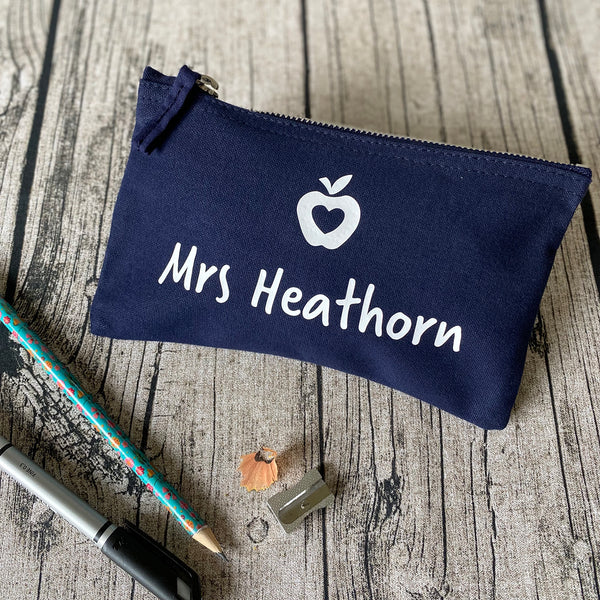 Personalised Teacher Pencil Case with Apple detail - Teacher Gift