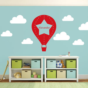 Personalised Star Hot Air Balloon with Clouds Wall Sticker