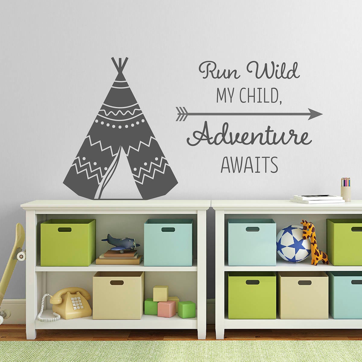 Run Wild My Child Adventure Awaits - Teepee Adventure Quote Wall Sticker