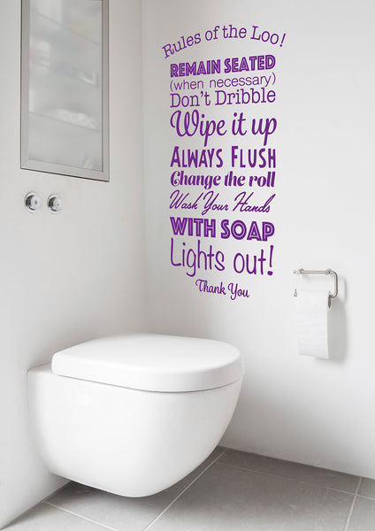 Rules of the Loo Decal Toilet Rules - Bathroom Lavatory Quote Wall Sticker