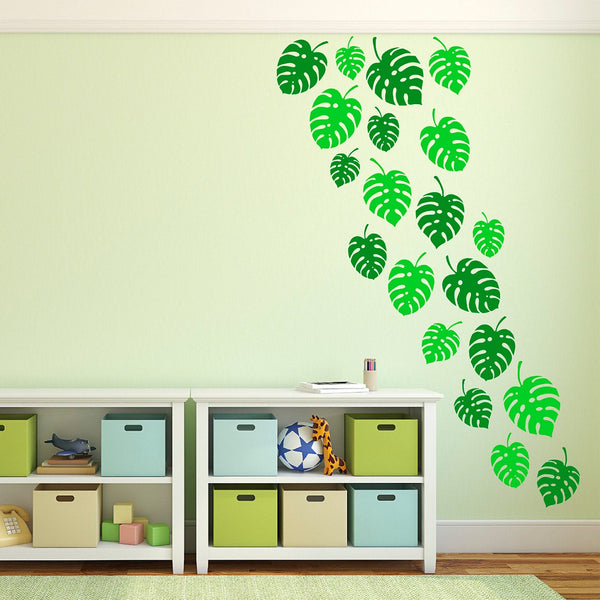 Tropical Jungle Leaves  – Wild Bedroom Cheese Plant Leaf Wall Stickers