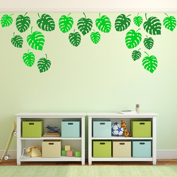 Tropical Jungle Leaves  – Wild Bedroom Cheese Plant Leaf Wall Stickers