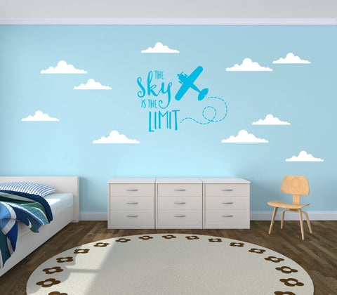 The Sky Is The Limit – Bedroom Aeroplane Quote Wall Sticker