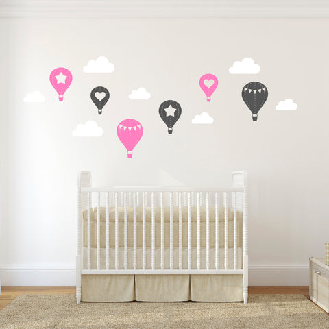 Set of Hot Air Balloon with Clouds - Nursery Wall Sticker