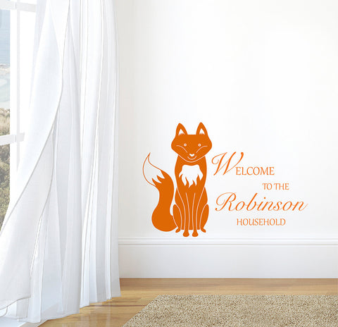 Welcome to our Household - Personalised Fox Entrance Hallway Wall Sticker