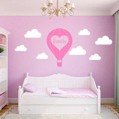 Personalised Hot Air Balloon with Clouds Wall Stickers